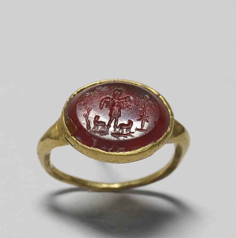 Ring with Christian imagery.